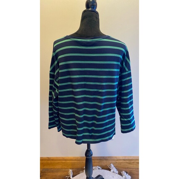 Chicos 100% Cotton Shirt Blouse Top Size 2 Navy & Green Stripes SOFT + Stretch - Picture 4 of 11
